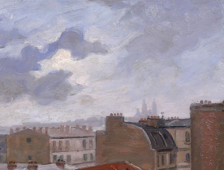 Salvator SANCHIS, Parigi, i tetti con Montmartre, dipinto di paesaggio, 1930-40 ca.