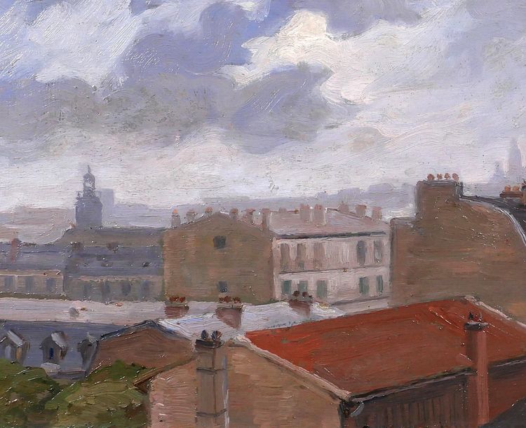 Salvator SANCHIS, Parigi, i tetti con Montmartre, dipinto di paesaggio, 1930-40 ca.