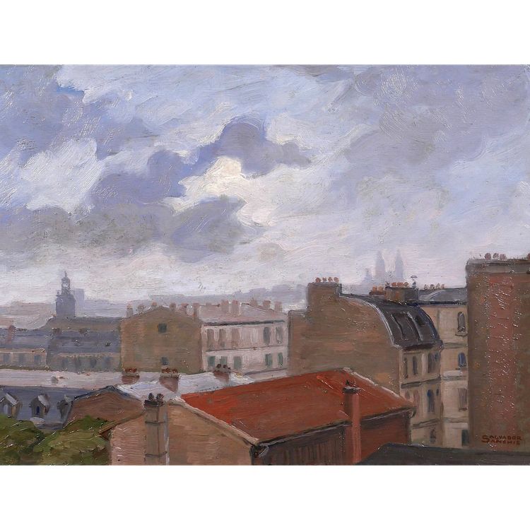 Salvator SANCHIS, Parigi, i tetti con Montmartre, dipinto di paesaggio, 1930-40 ca.