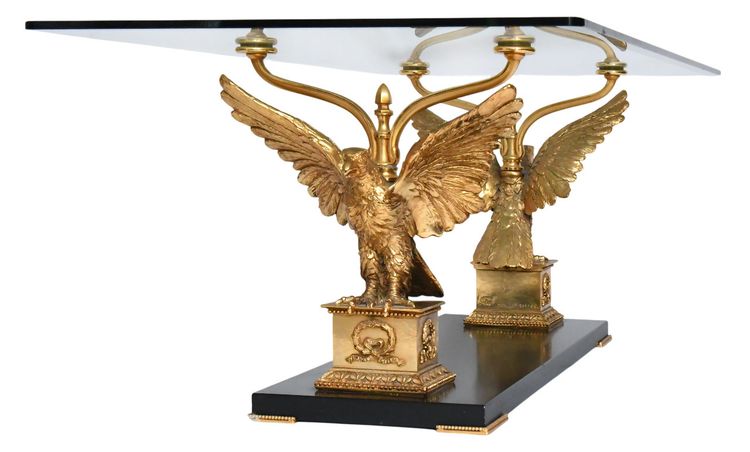 Gilded brass and bronze coffee table with eagles