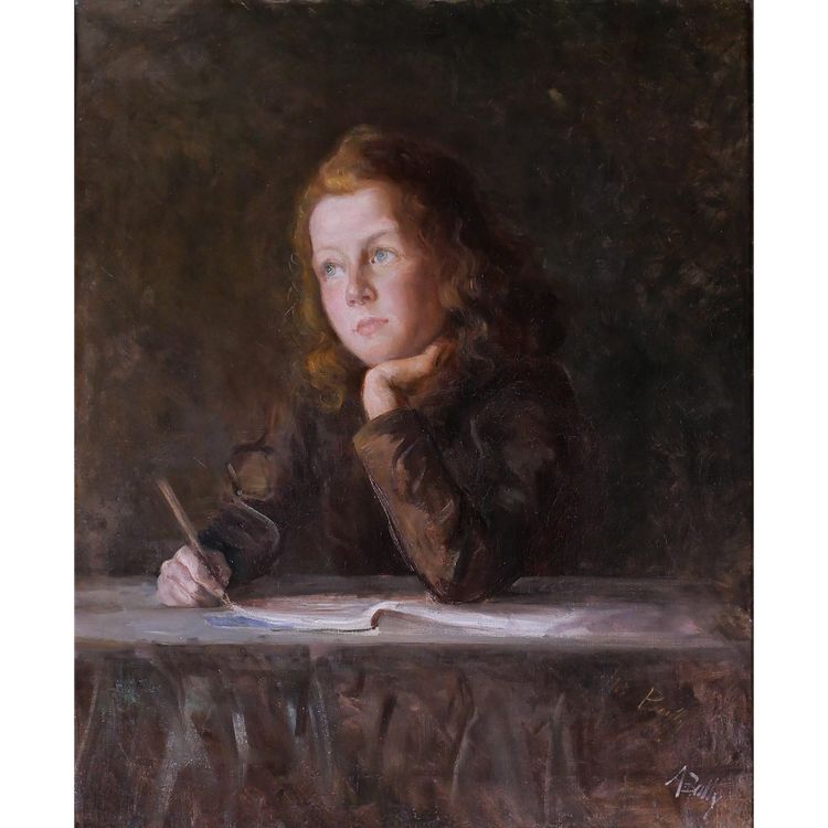 Alice BAILLY 1872-1938 Porträt eines träumenden Kindes, Gemälde, 1901 Schweiz Albert Anker Vevey