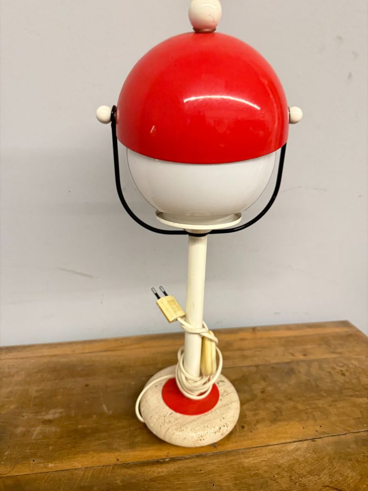 Lampada vintage cappello anni '70, base in travertino, 50x25 cm