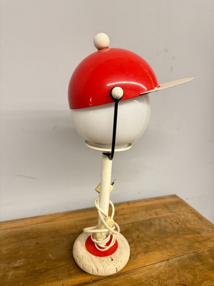 Lampada vintage cappello anni '70, base in travertino, 50x25 cm