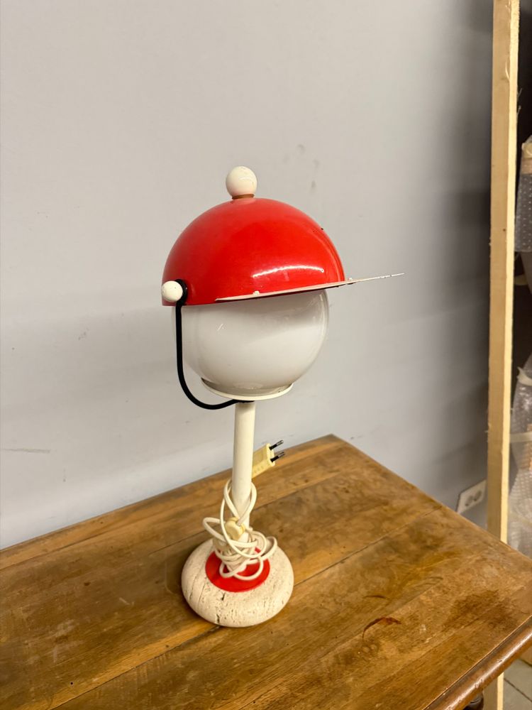 Lampada vintage cappello anni '70, base in travertino, 50x25 cm