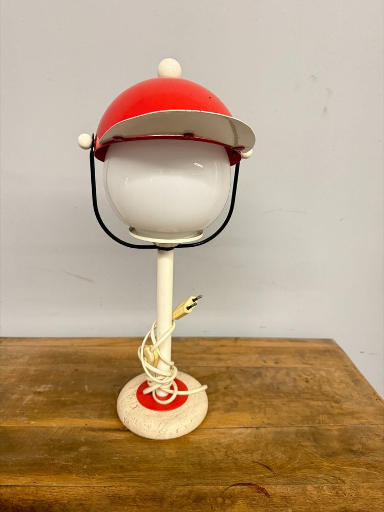 Lampada vintage cappello anni '70, base in travertino, 50x25 cm