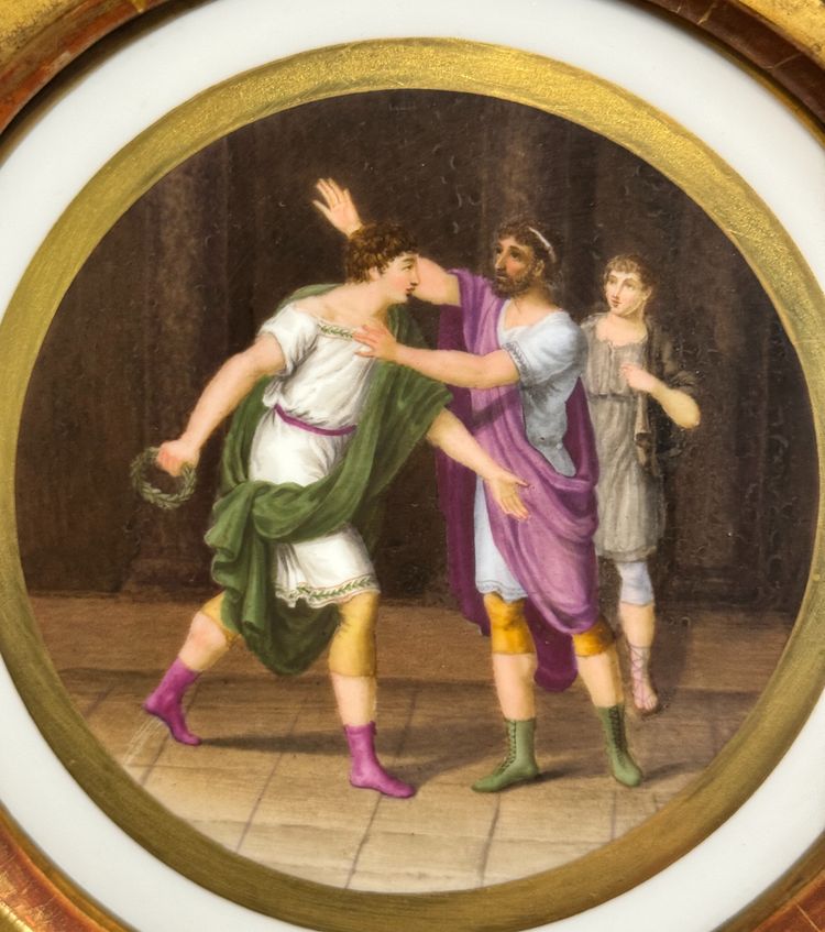 Antikes Gemälde auf Tondo-Porzellan aus der Empire-Zeit - Mythologie