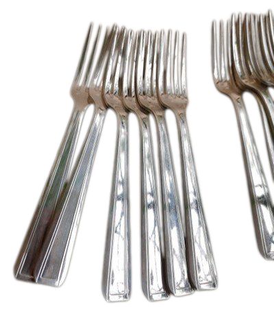 12 silver-plated dessert forks, art deco model, Felix Frères goldsmiths