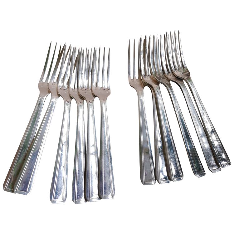 12 art deco silver-plated dessert forks Felix Frères silverware