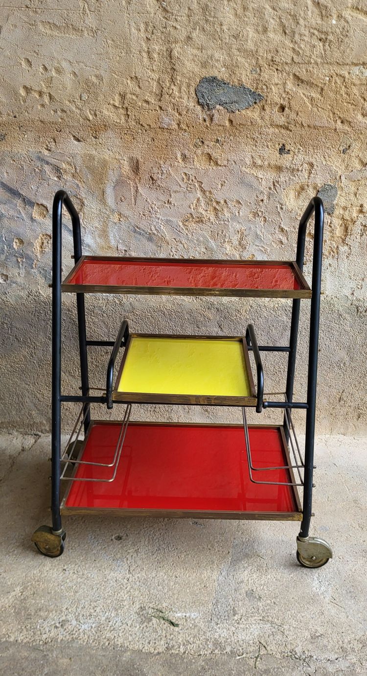 Desserte Bar vintage 1960's Red & Yellow