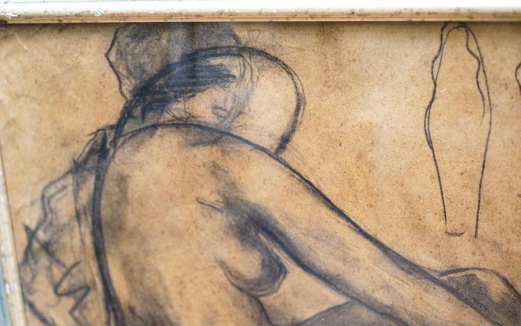 Pierre MOLINIER, STUDIO DI UN NUDO CON CAPPELLO, matita e carboncino