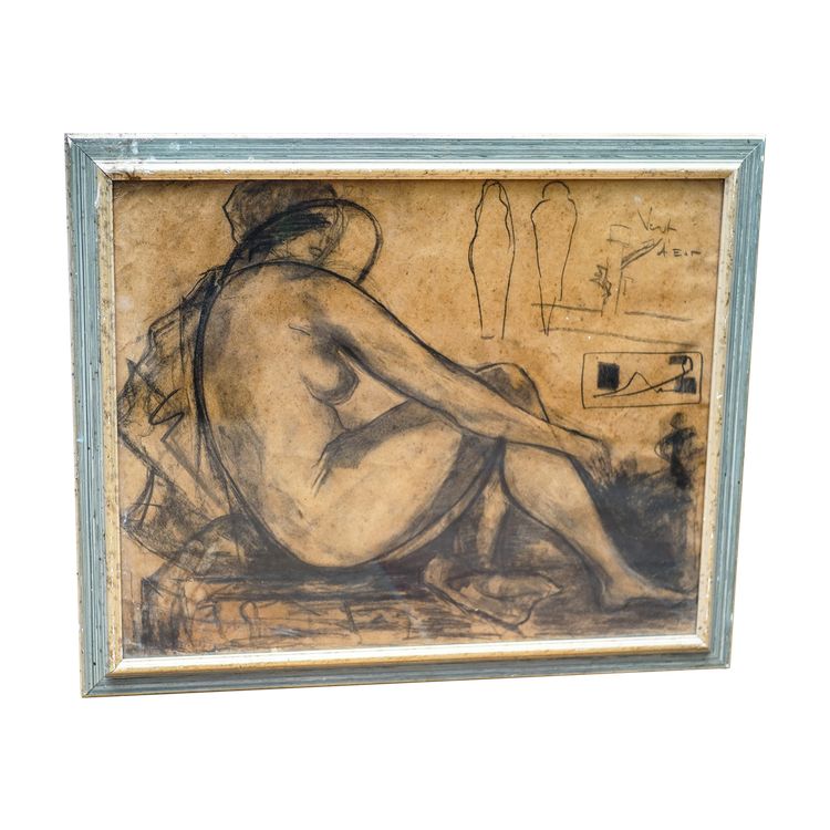 Pierre MOLINIER, STUDIO DI UN NUDO CON CAPPELLO, matita e carboncino