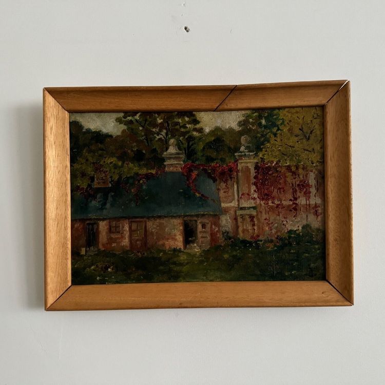 Oil on canvas depicting a property in the early 20th century