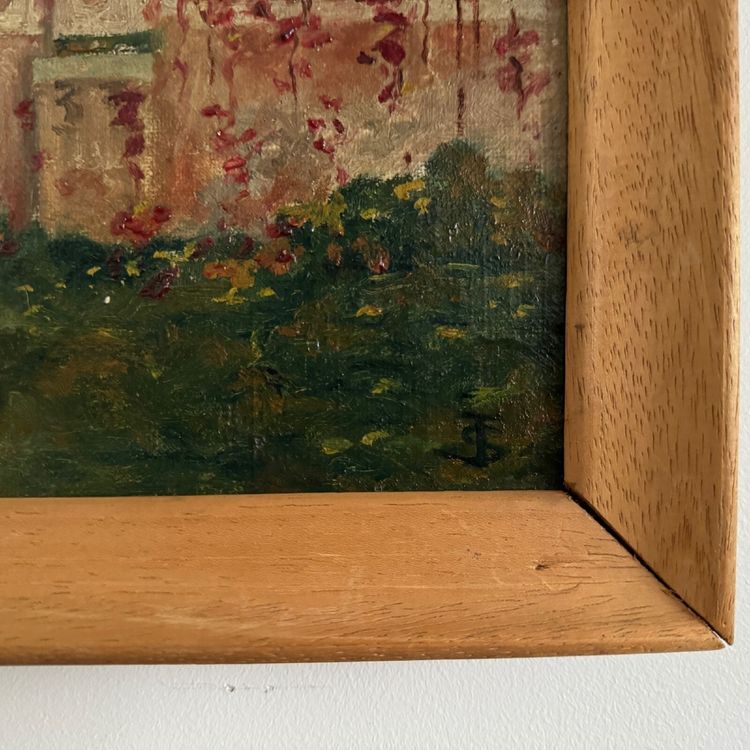 Oil on canvas depicting a property in the early 20th century