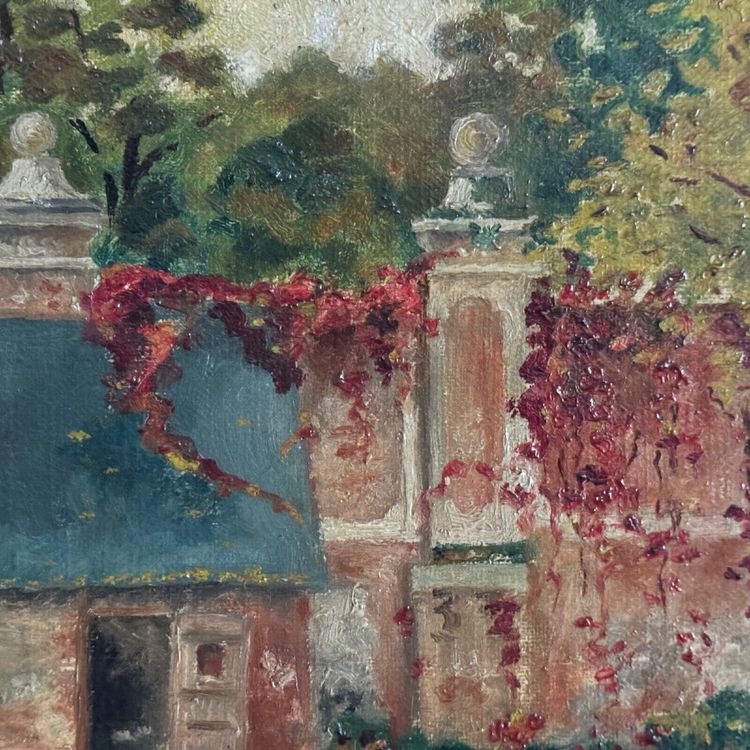 Oil on canvas depicting a property in the early 20th century