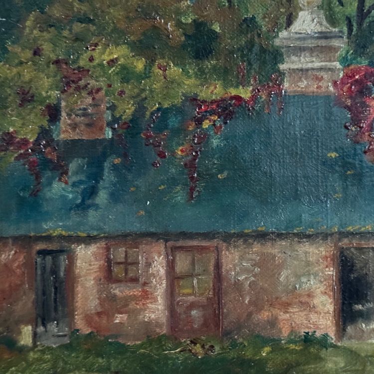 Oil on canvas depicting a property in the early 20th century