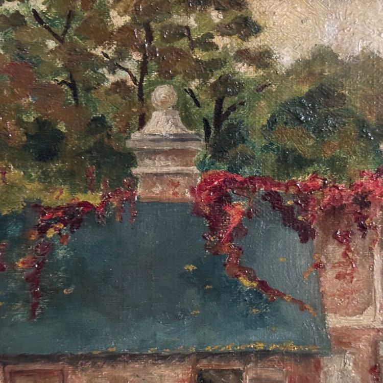 Oil on canvas depicting a property in the early 20th century
