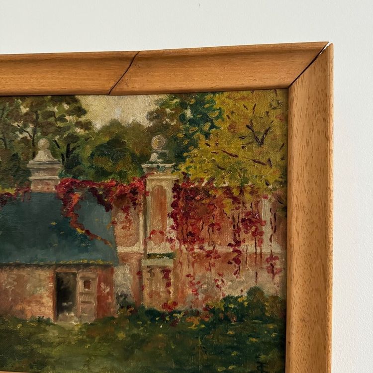 Oil on canvas depicting a property in the early 20th century