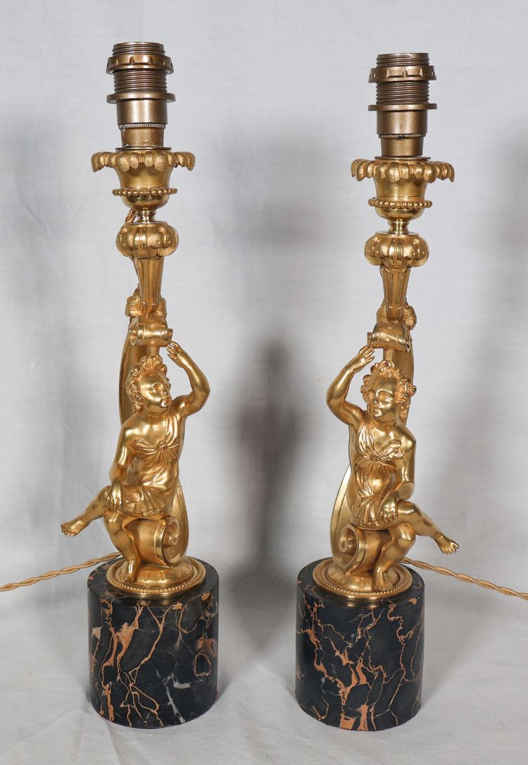 Paire de lampes en bronze doré, époque Napoléon III