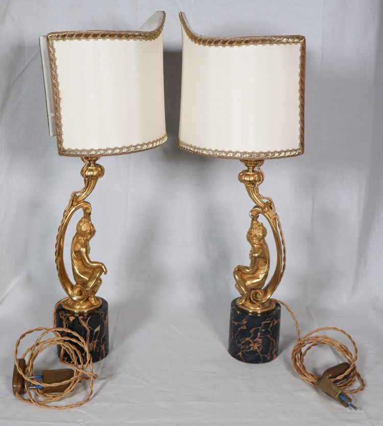 Paire de lampes en bronze doré, époque Napoléon III
