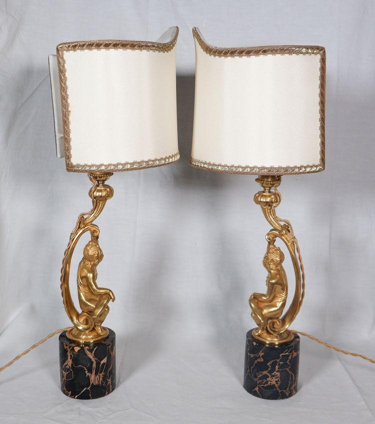 Paire de lampes en bronze doré, époque Napoléon III