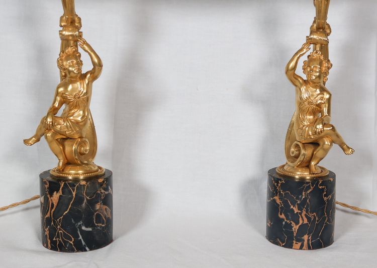 Paire de lampes en bronze doré, époque Napoléon III