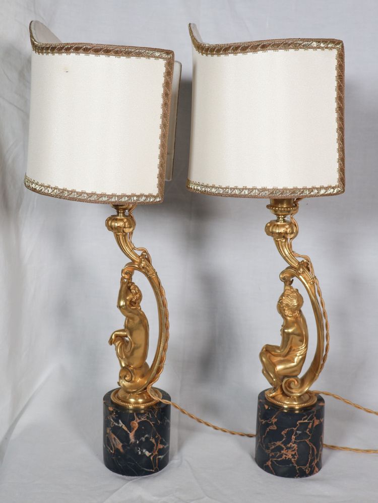 Paire de lampes en bronze doré, époque Napoléon III