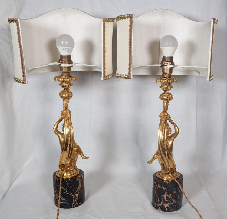 Paire de lampes en bronze doré, époque Napoléon III