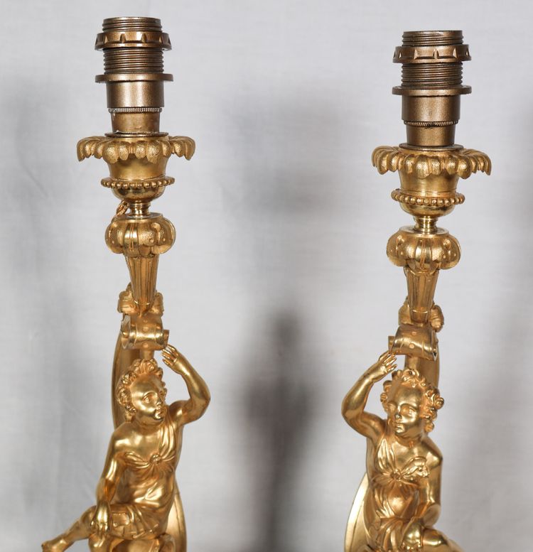 Paire de lampes en bronze doré, époque Napoléon III