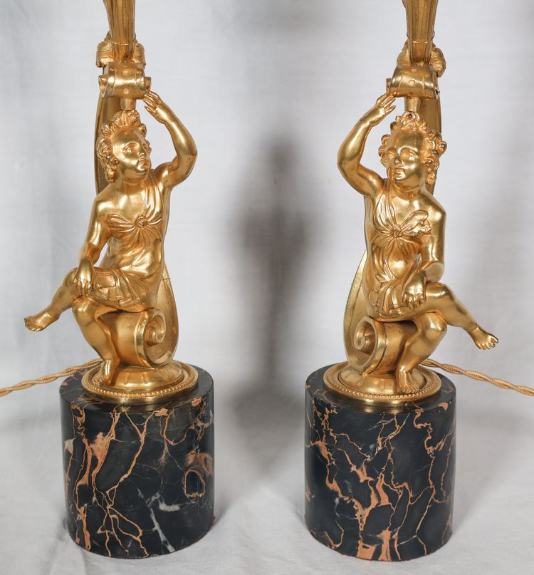Paire de lampes en bronze doré, époque Napoléon III