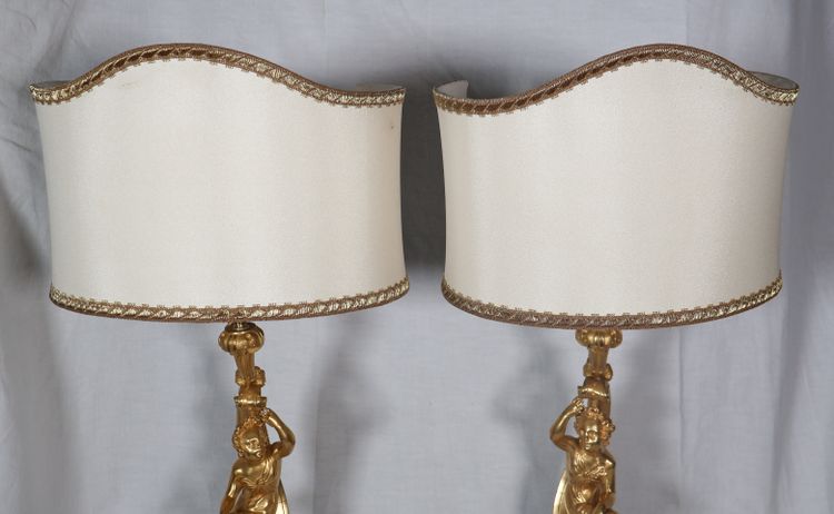 Paire de lampes en bronze doré, époque Napoléon III