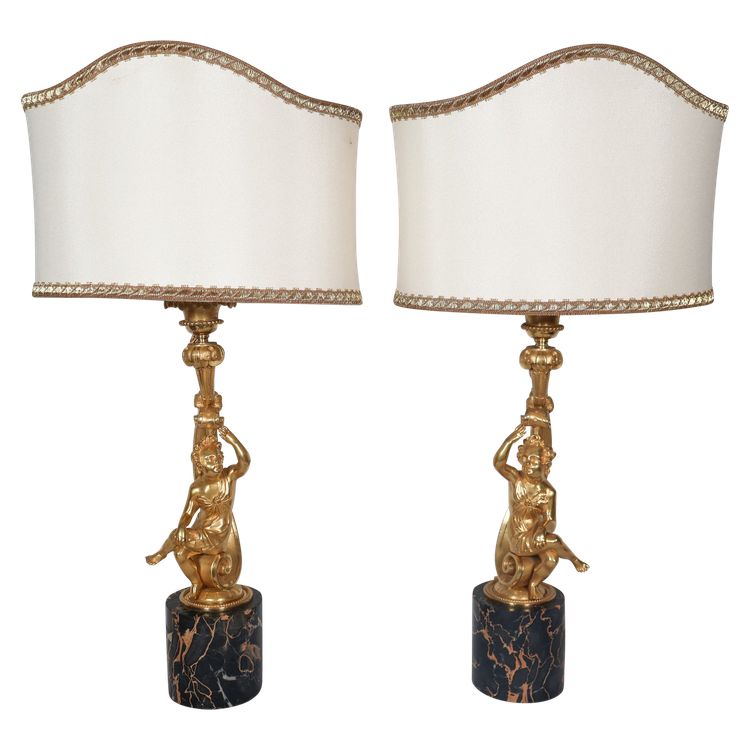 Paire de lampes en bronze doré, époque Napoléon III