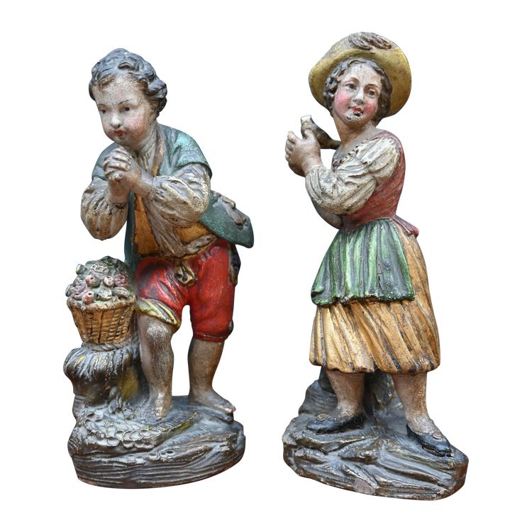 Pair of statues in 18th-century polychrome terracotta