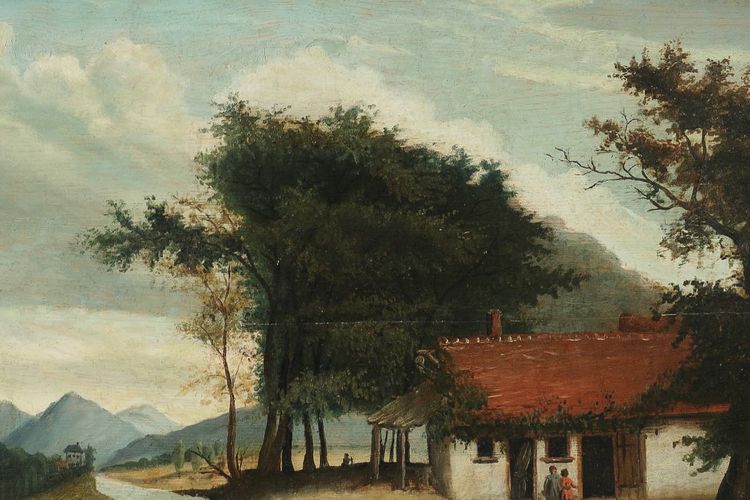 Scuola fiamminga del XVIII secolo, Olio su tavola, La casa sul fiume