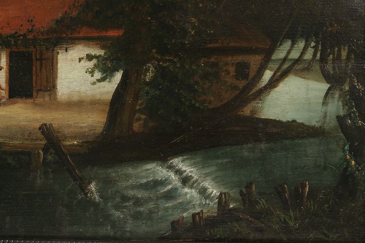 Scuola fiamminga del XVIII secolo, Olio su tavola, La casa sul fiume