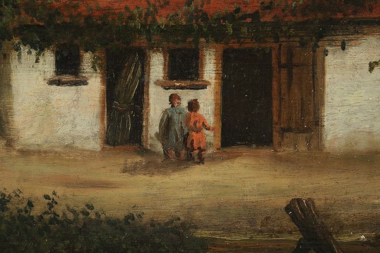 Scuola fiamminga del XVIII secolo, Olio su tavola, La casa sul fiume
