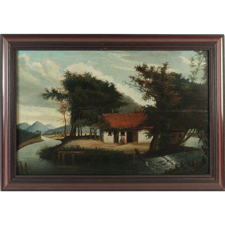 Scuola fiamminga del XVIII secolo, Olio su tavola, La casa sul fiume