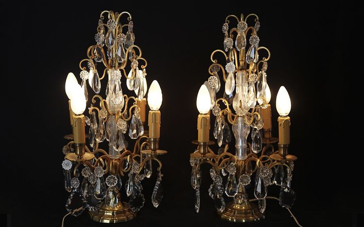 Pair of girandoles,  Crystal and gilded bronze  19th century 