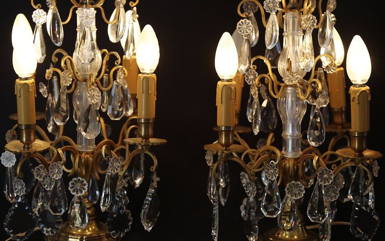 Pair of girandoles,  Crystal and gilded bronze  19th century 