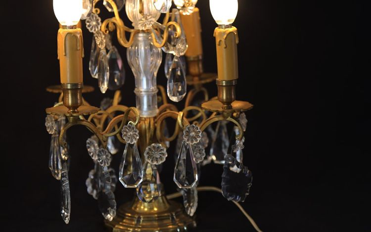 Pair of girandoles,  Crystal and gilded bronze  19th century 