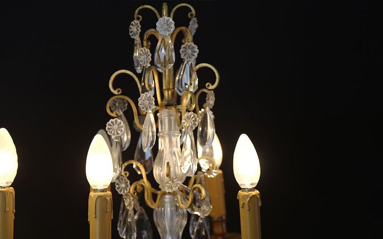 Pair of girandoles,  Crystal and gilded bronze  19th century 