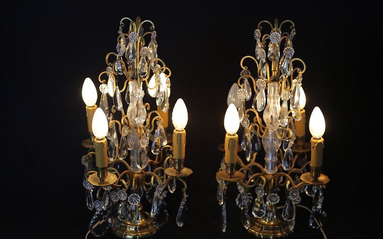 Pair of girandoles,  Crystal and gilded bronze  19th century 
