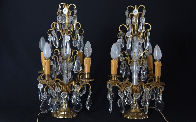 Pair of girandoles,  Crystal and gilded bronze  19th century 