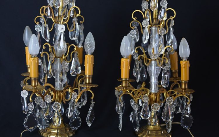 Pair of girandoles,  Crystal and gilded bronze  19th century 