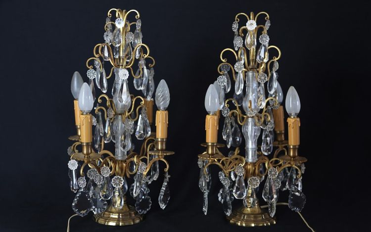 Pair of girandoles,  Crystal and gilded bronze  19th century 
