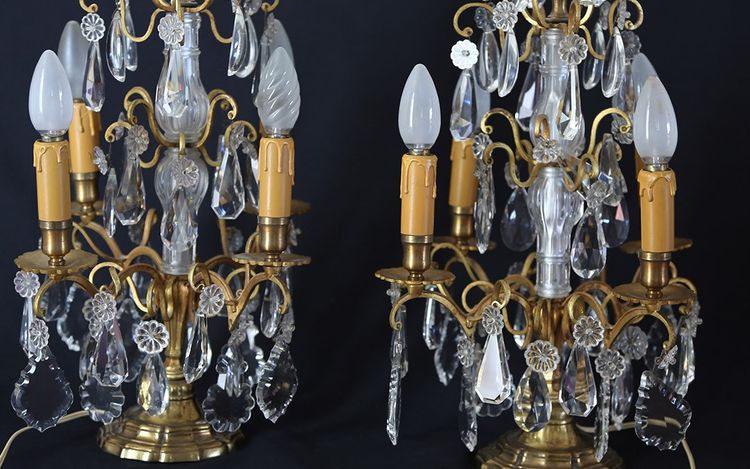 Pair of girandoles,  Crystal and gilded bronze  19th century 