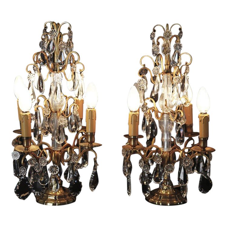 Pair of girandoles,  Crystal and gilded bronze  19th century 