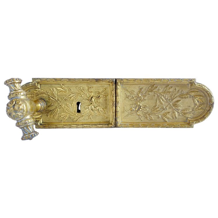 Serrure de double porte de château / hôtel particulier en bronze doré, style Louis XVI