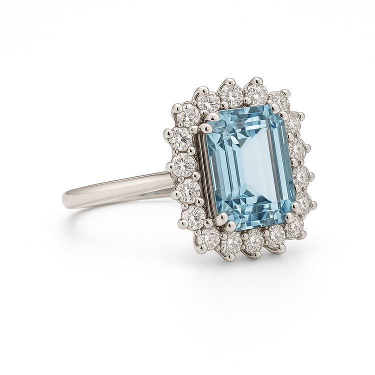 Anello con acquamarina e diamanti