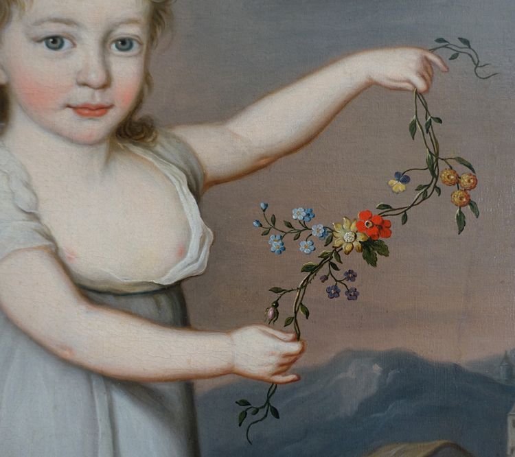 Porträt eines Kindes als Flora oder Ceres, Öl auf Leinwand Empire signiert Joseph Rosie 1801 - 115cm x 81cm
