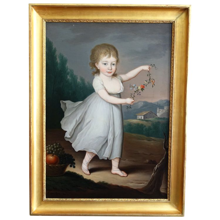Porträt eines Kindes als Flora oder Ceres, Öl auf Leinwand Empire signiert Joseph Rosie 1801 - 115cm x 81cm